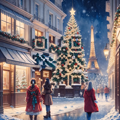 Paris Christmas Street Painting QR Code for Greeting Cards — image 1