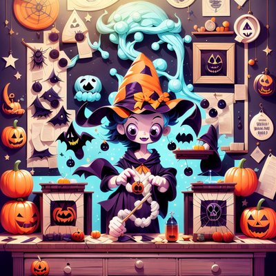 Cartoon Witch Halloween Laboratory QR Code for Posters