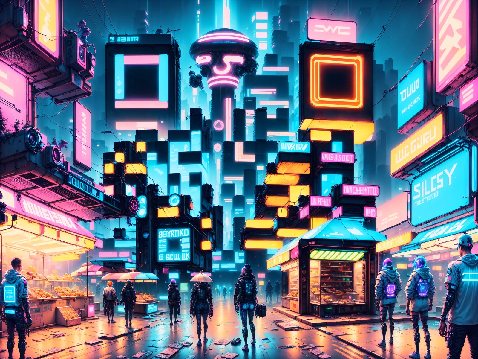 Neon Cyberpunk Street Market QR Code for Posters — image 1
