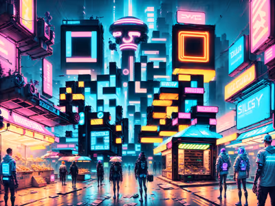 Neon Cyberpunk Street Market QR Code for Posters — image 1