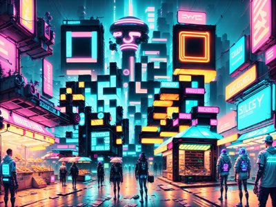 Neon Cyberpunk Street Market QR Code for Posters
