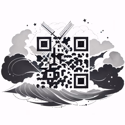 风车墨线纹身二维码艺术,适用于临时纹身 — 图片 1