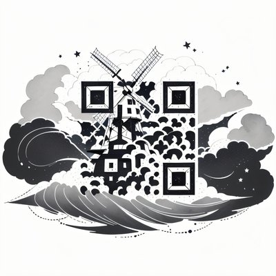 Ветряная мельница в стиле тату QR-код для временных татуировок