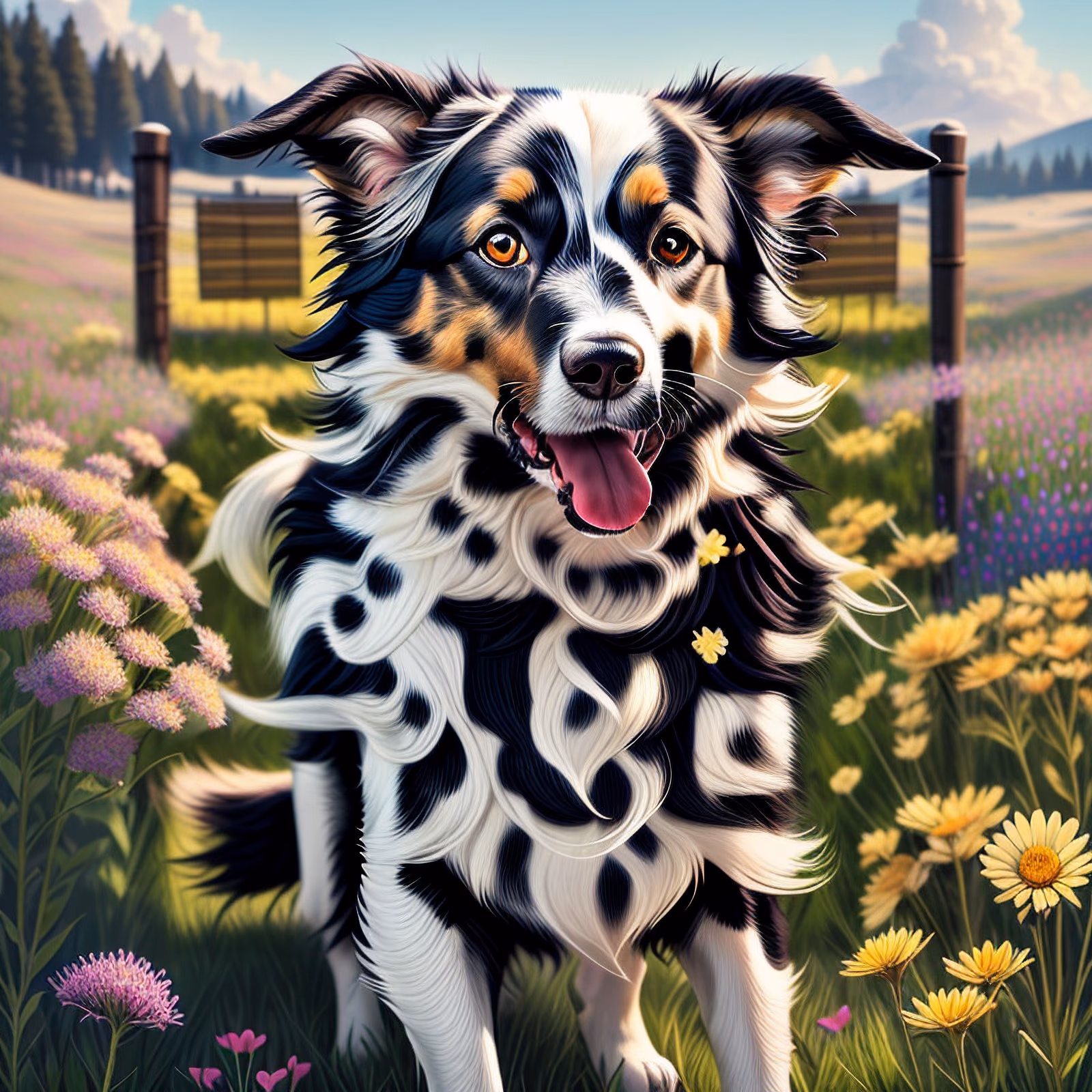 Border Collie Wildflower Meadow Painting QR Code Art — image 1