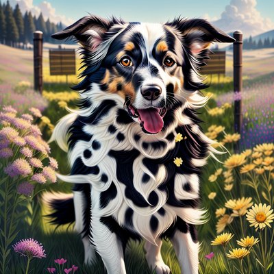 Border Collie Wildflower Meadow Painting QR Code Art