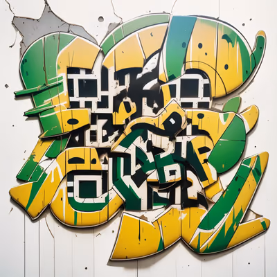 Yellow Green Graffiti Lettering QR Code for Stickers — image 1