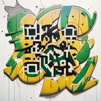 Yellow Green Graffiti Lettering QR Code for Stickers