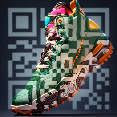 Green Checkered Sneaker 3D Render QR Code for Apparel — image 1