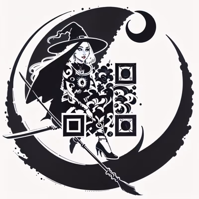 Witch on Broomstick Ink Tattoo QR Code for Temporary Tattoos — image 1