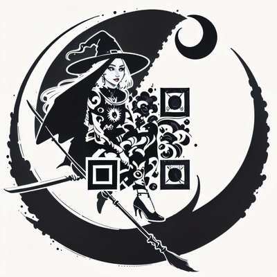 Witch on Broomstick Ink Tattoo QR Code for Temporary Tattoos
