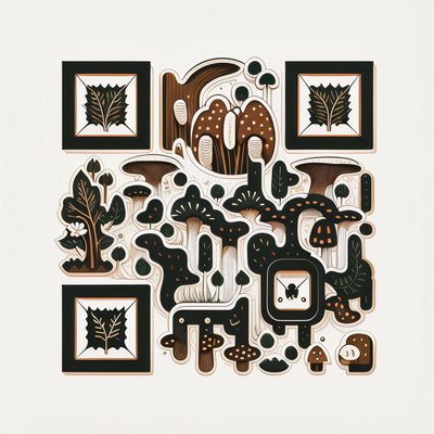 Forest Mushroom Vector Icons QR Code for Stickers