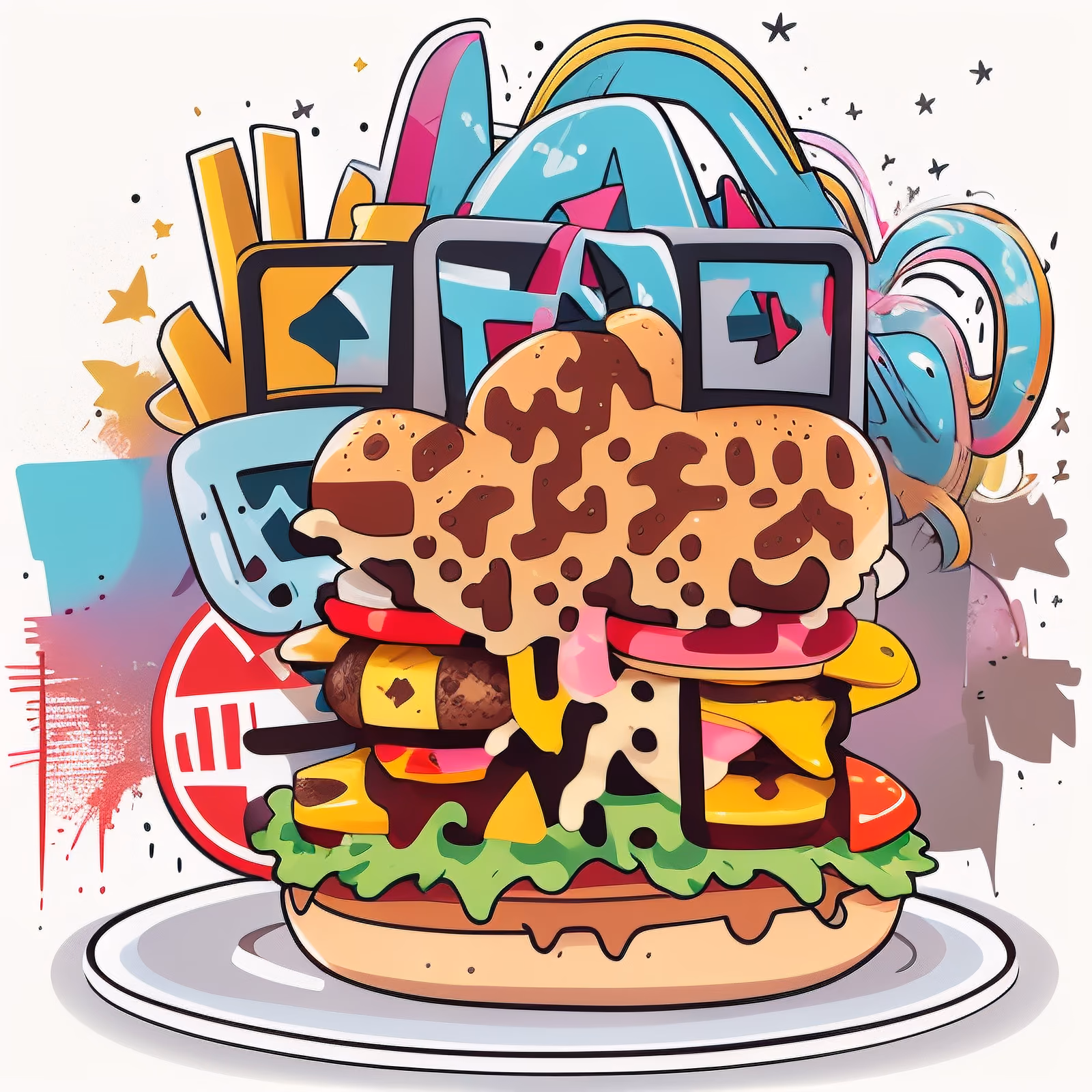 Graffiti Burger and Fries Vector QR Code for Stickers — image 1