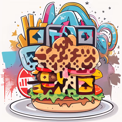 Graffiti Burger and Fries Vector QR Code for Stickers — image 1