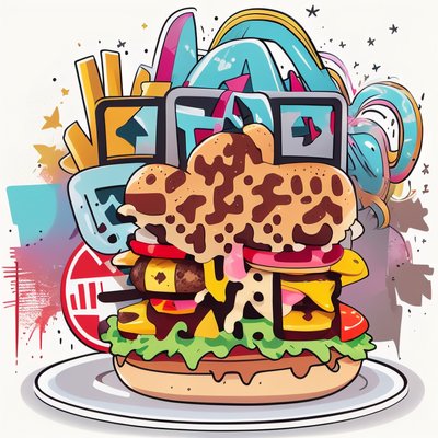 Graffiti Burger and Fries Vector QR Code for Stickers