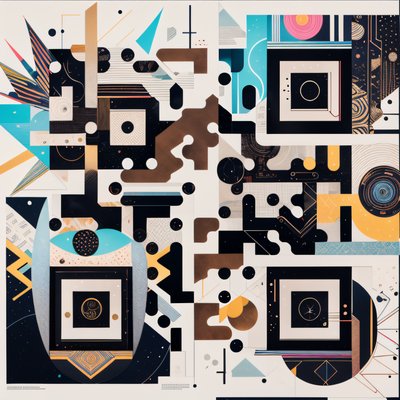 Geometric Cosmic Tribal Collage QR Code for Posters