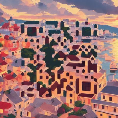Coastal Town Sunset Vector QR Code for Posters
