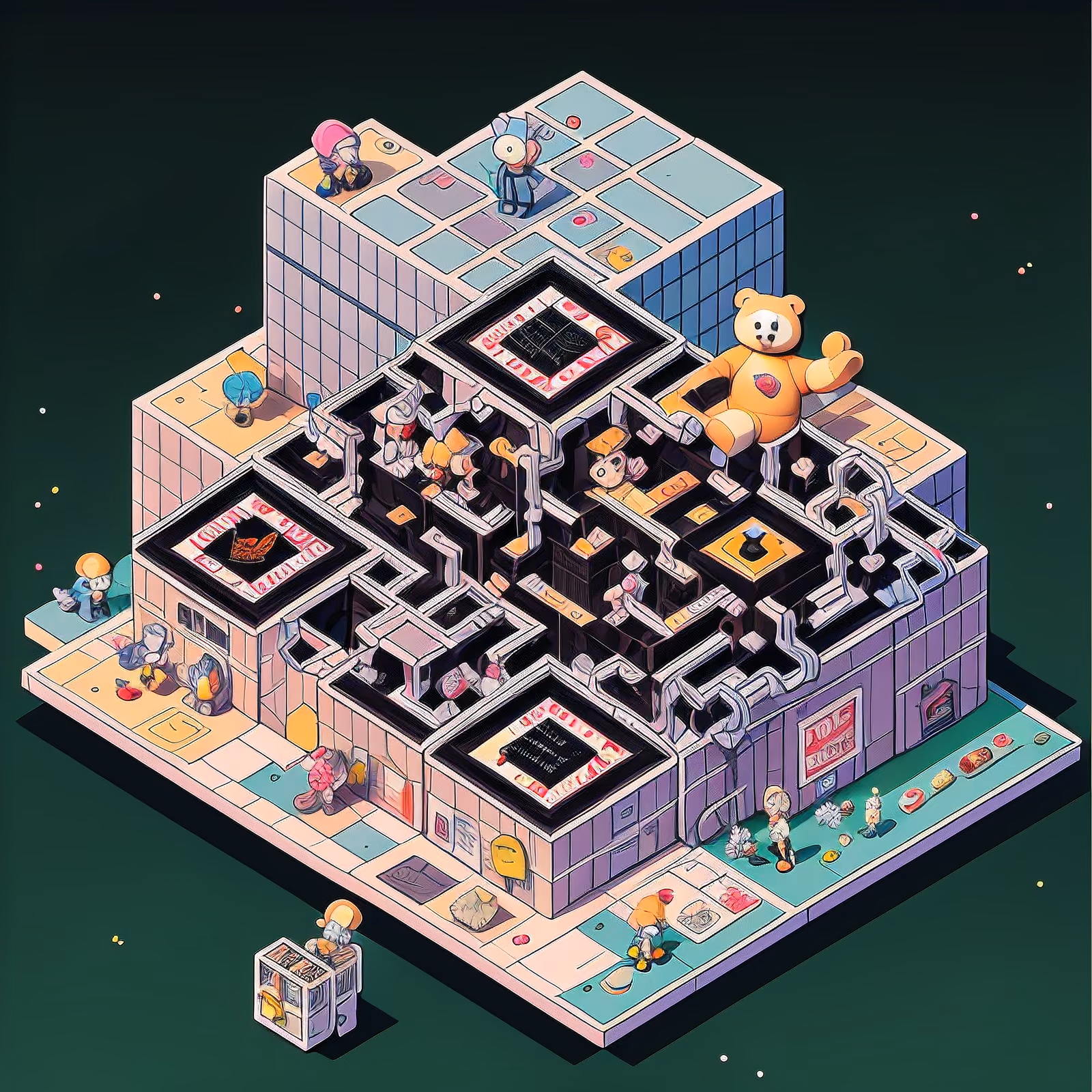 Isometric Toy Factory Comic QR Code Art — image 1