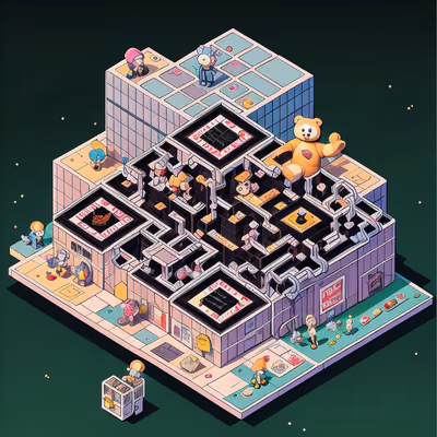 Isometric Toy Factory Comic QR Code Art — image 1
