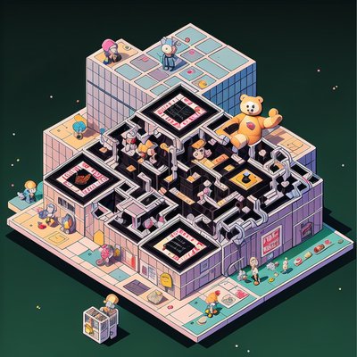Isometric Toy Factory Comic QR Code Art
