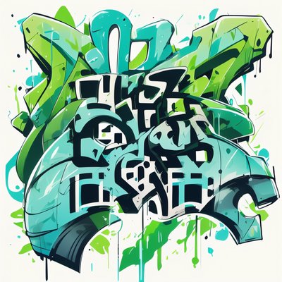 Green Teal Graffiti Lettering QR Code for Stickers