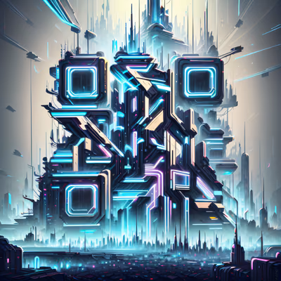 Neon Cyberpunk Megastructure City QR Code for Posters — image 1