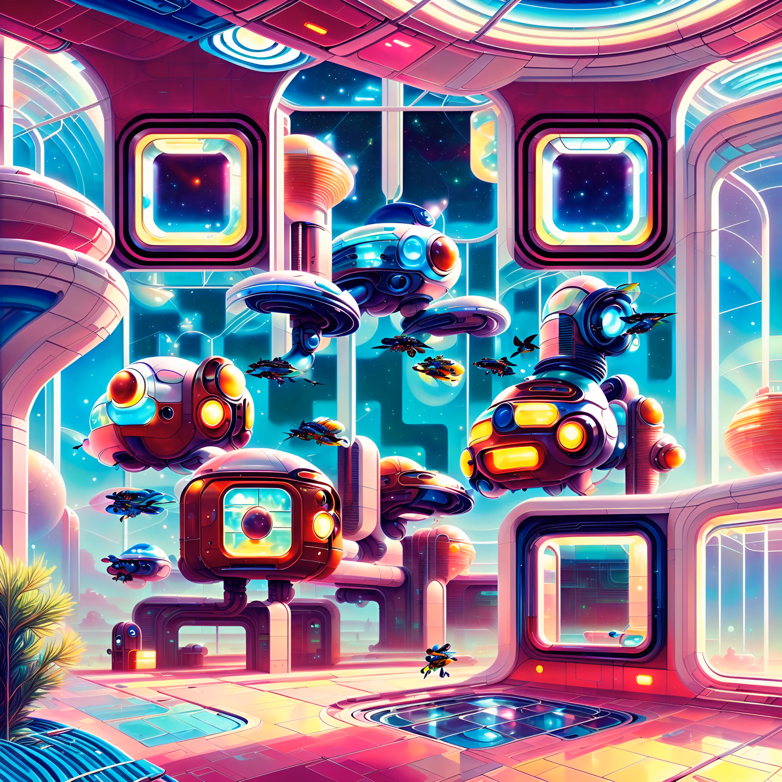 Retrofuturistic Space Habitat Robots QR Code for Posters — image 1