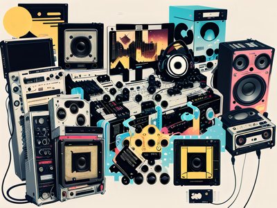 Retro Audio Gear Collage QR Code for Posters