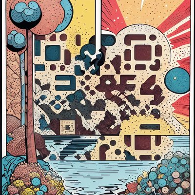 Comic Panel Lake Landscape QR Code for Posters
