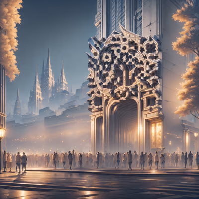 Ornate Gothic City Plaza Painting QR Code Art — image 1