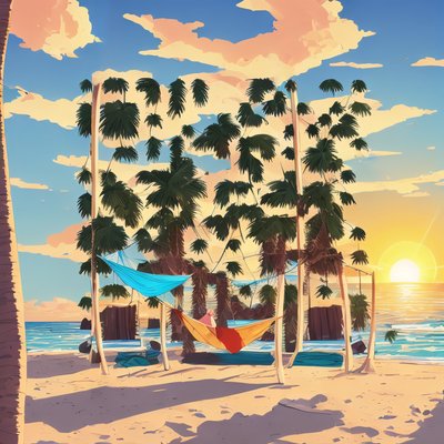 Beach Hammock Sunset Vector QR Code Art