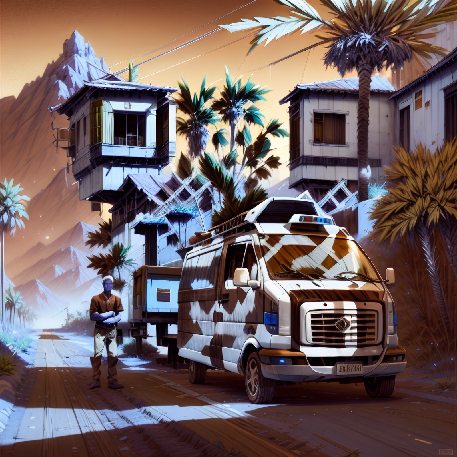 Van and Palms Concept Art QR Code for Posters — image 1