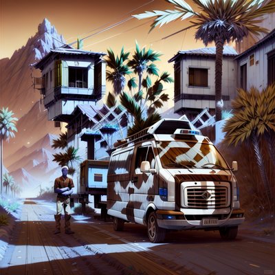Van and Palms Concept Art QR Code for Posters