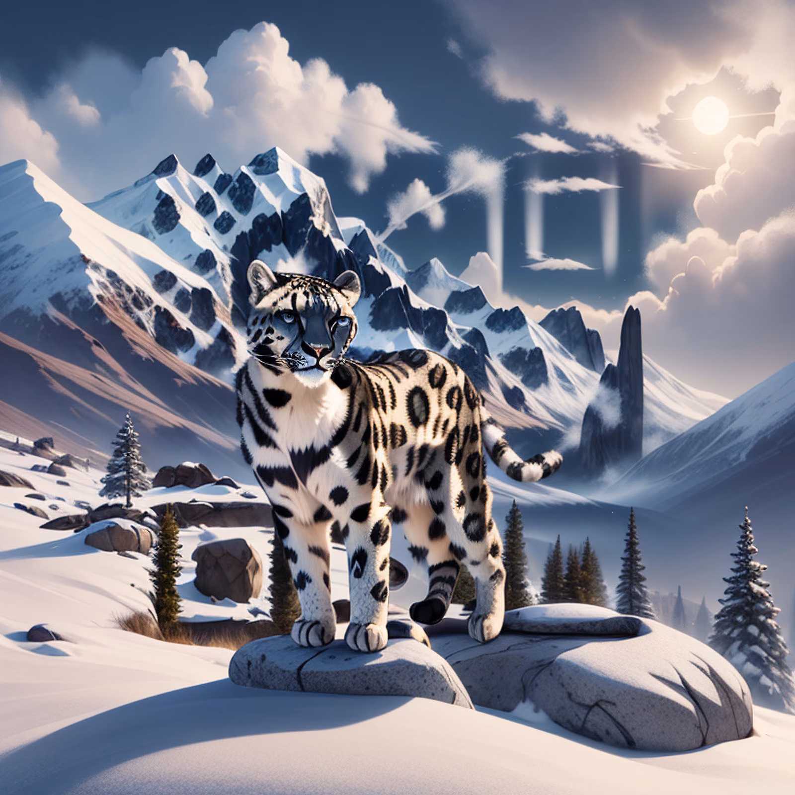 雪豹雪山数字绘画二维码艺术 — 图片 1