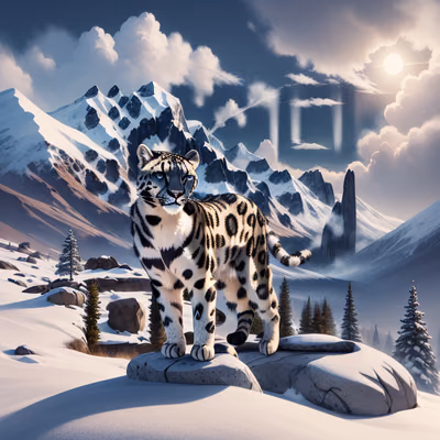 雪豹雪山数字绘画二维码艺术 — 图片 1