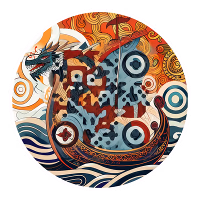 维京长船龙首矢量 二维码艺术贴纸 — 图片 1