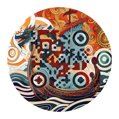 维京长船龙首矢量 二维码艺术贴纸
