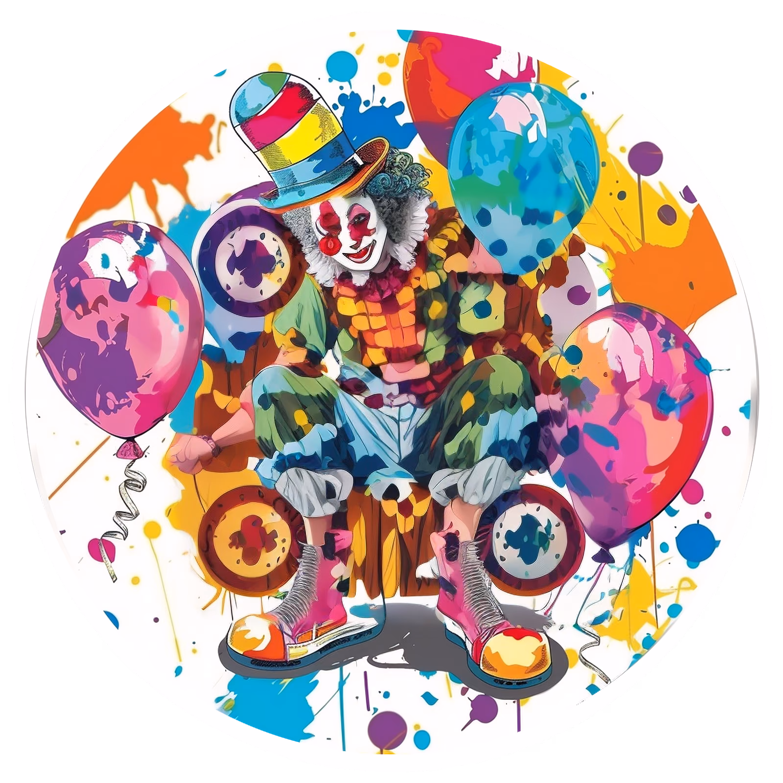 Carnival Clown with Balloons Vector QR Code for Stickers — image 1