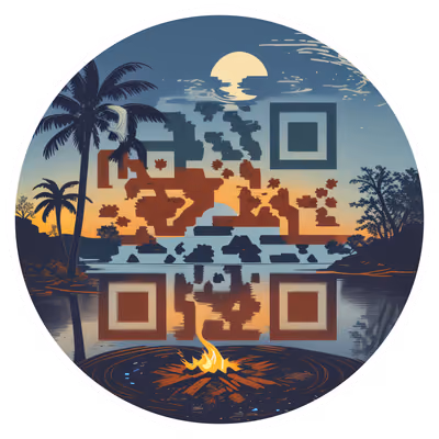 Tropical Lake Sunset Vector QR Code for Stickers — image 1