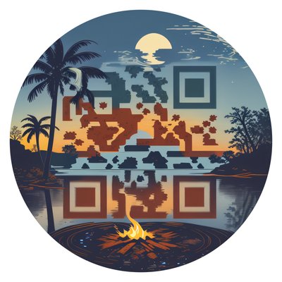 Tropical Lake Sunset Vector QR Code for Stickers