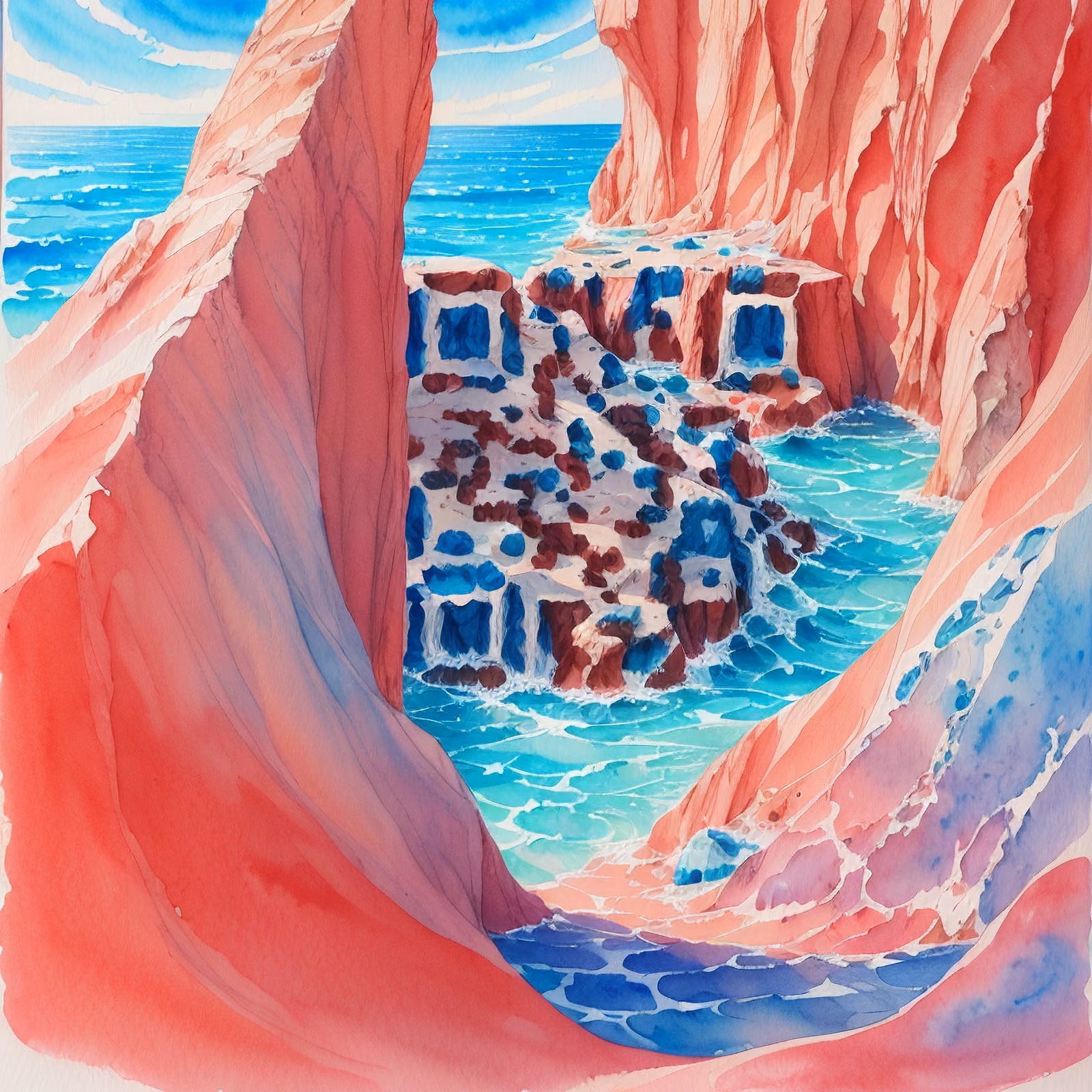 Red Cliff Cove Watercolor QR Code Art — image 1
