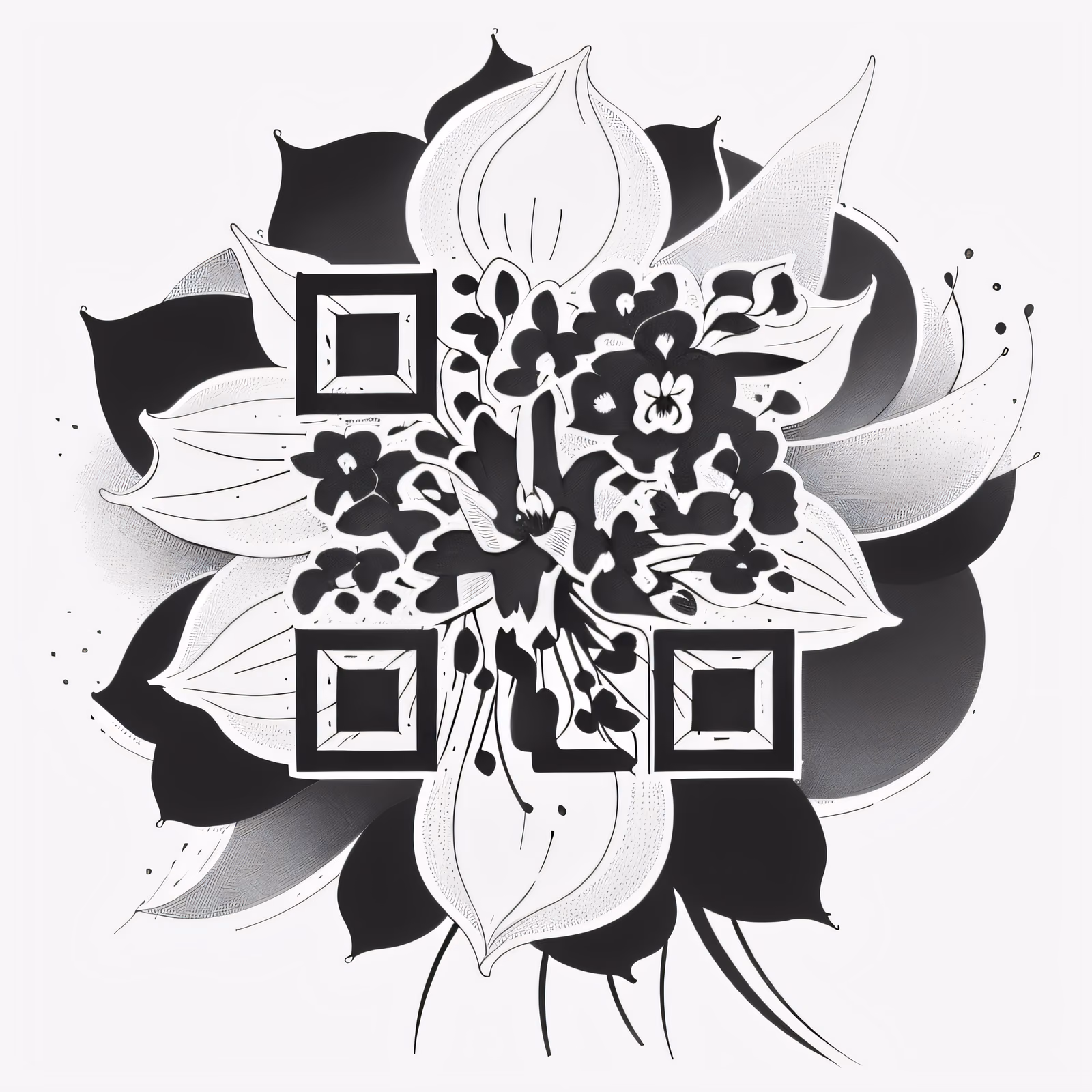 兰花纹身墨水风二维码设计,适用于临时纹身 — 图片 1