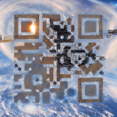Space Station Above Earth Photorealistic QR Code for Posters — image 1
