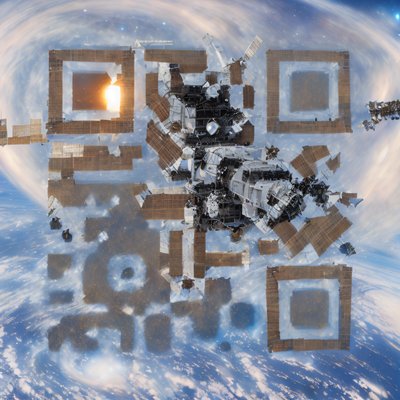 Space Station Above Earth Photorealistic QR Code for Posters