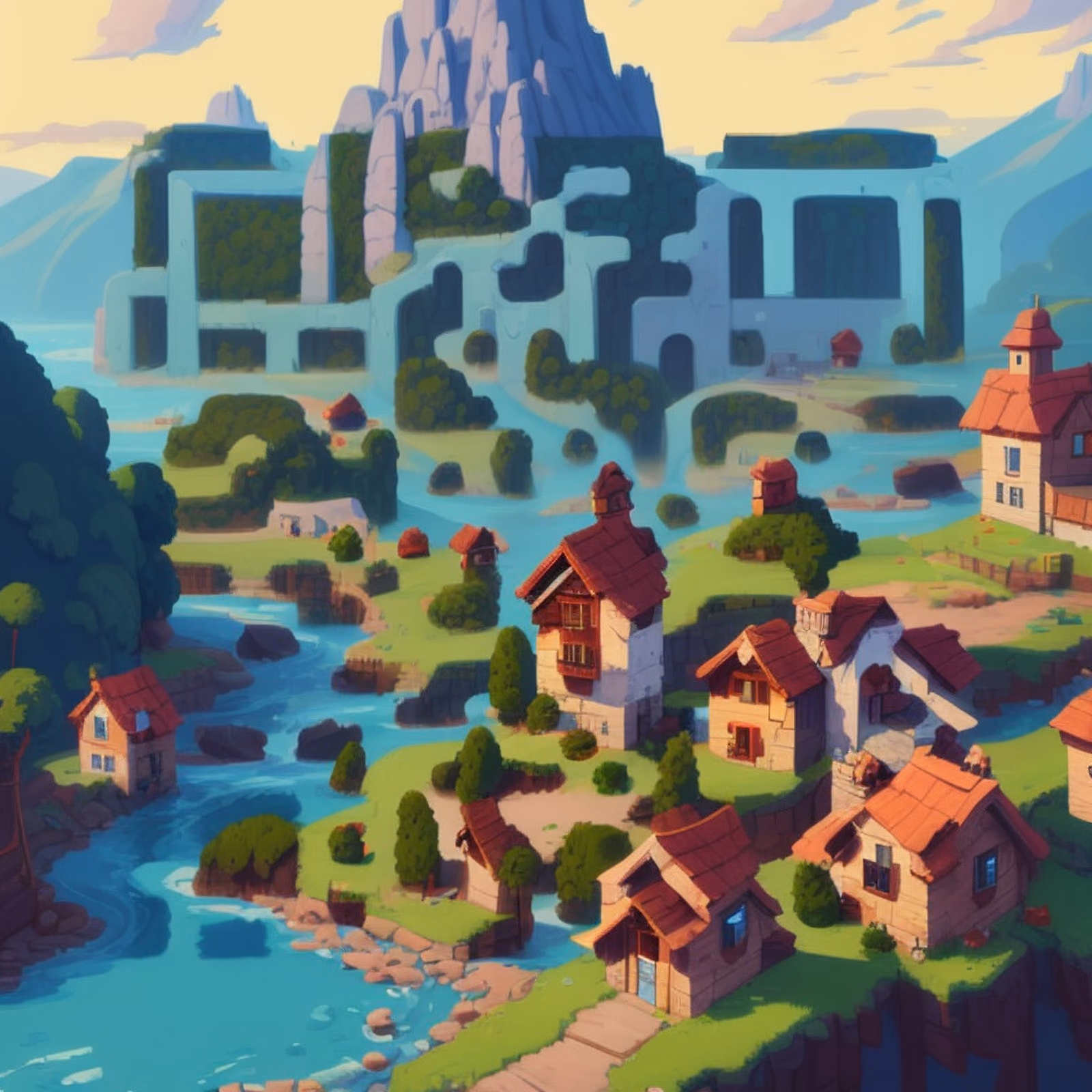 Mountain Village River Game Art QR Code for Posters — image 1