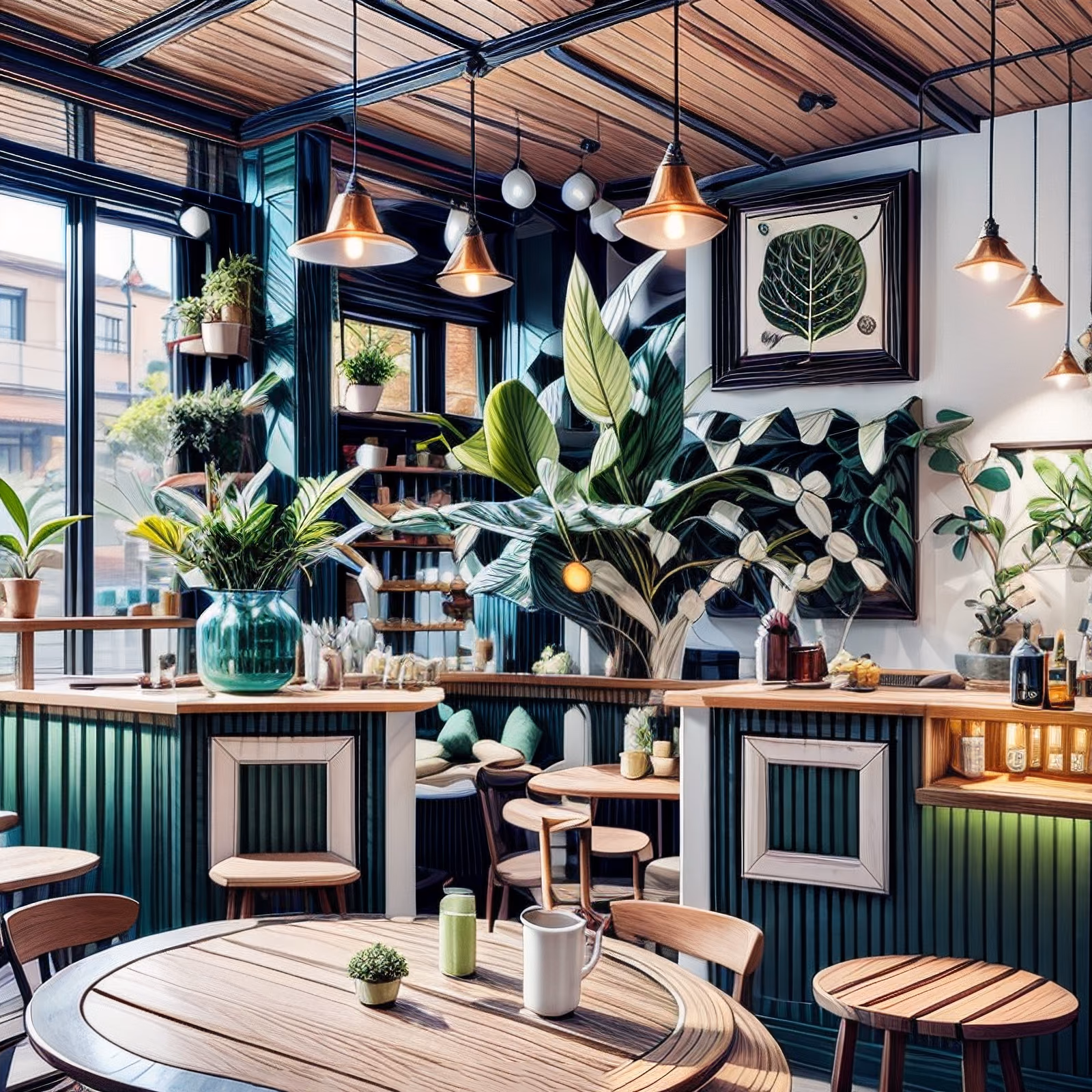 Plant Filled Cafe Interior QR Code Art — image 1