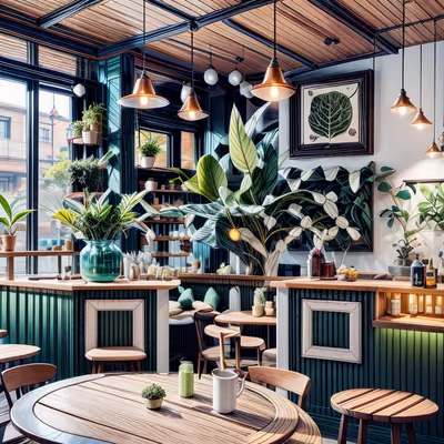 Plant Filled Cafe Interior QR Code Art — image 1