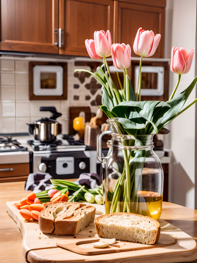 Pink Tulips Kitchen Photo QR Code for Restaurant Menus — image 1