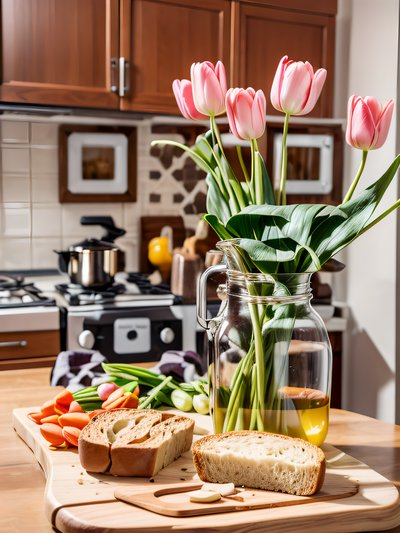 Pink Tulips Kitchen Photo QR Code for Restaurant Menus