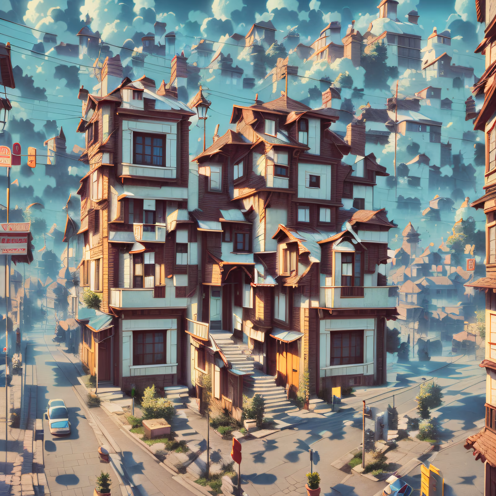 Timber Houses Street 3D Render QR Code Art — image 1
