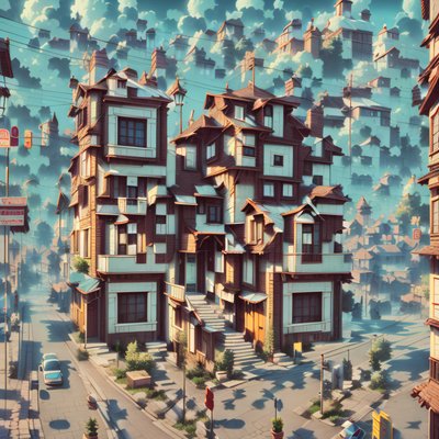 Timber Houses Street 3D Render QR Code Art